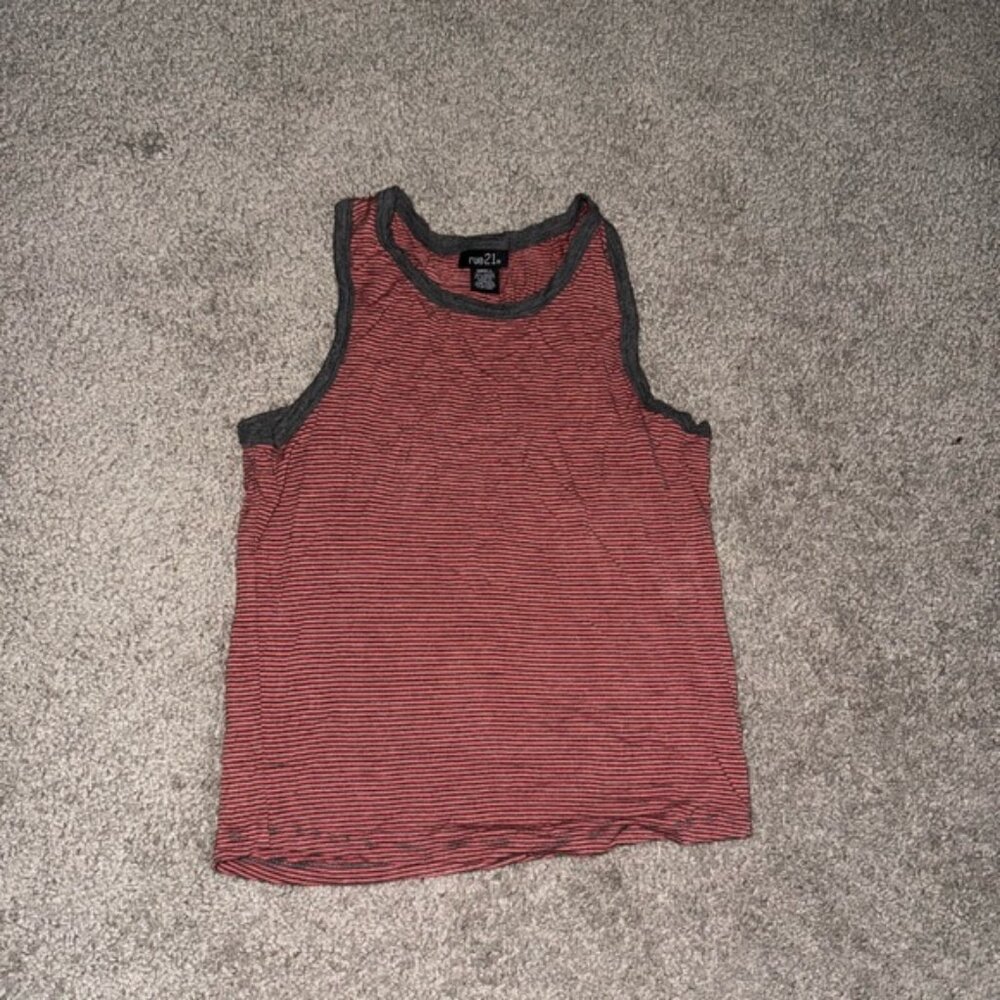 Casual Red and Black Striped Tank Top